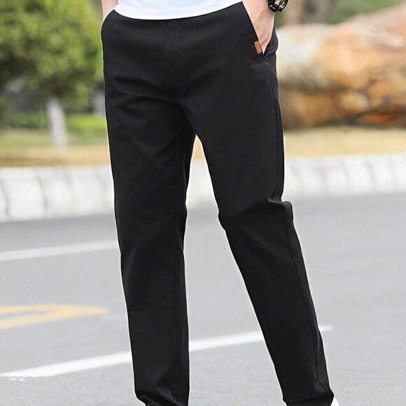 Black Casual Mens Solid Slant Pocket Suit Pants - Picture 1 of 4